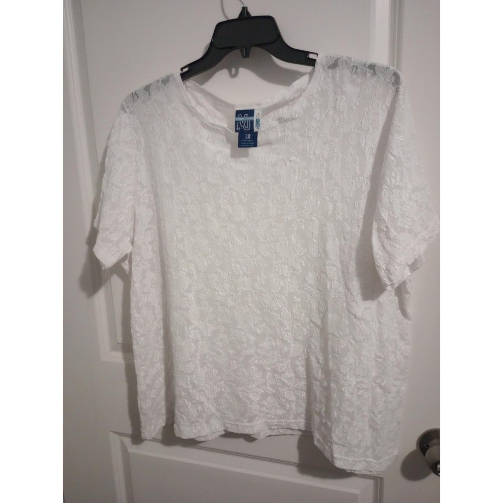 Venezia Jeans Women’s 22/24 White Lace Floral Short Sleeve Top Blouse Plus Size